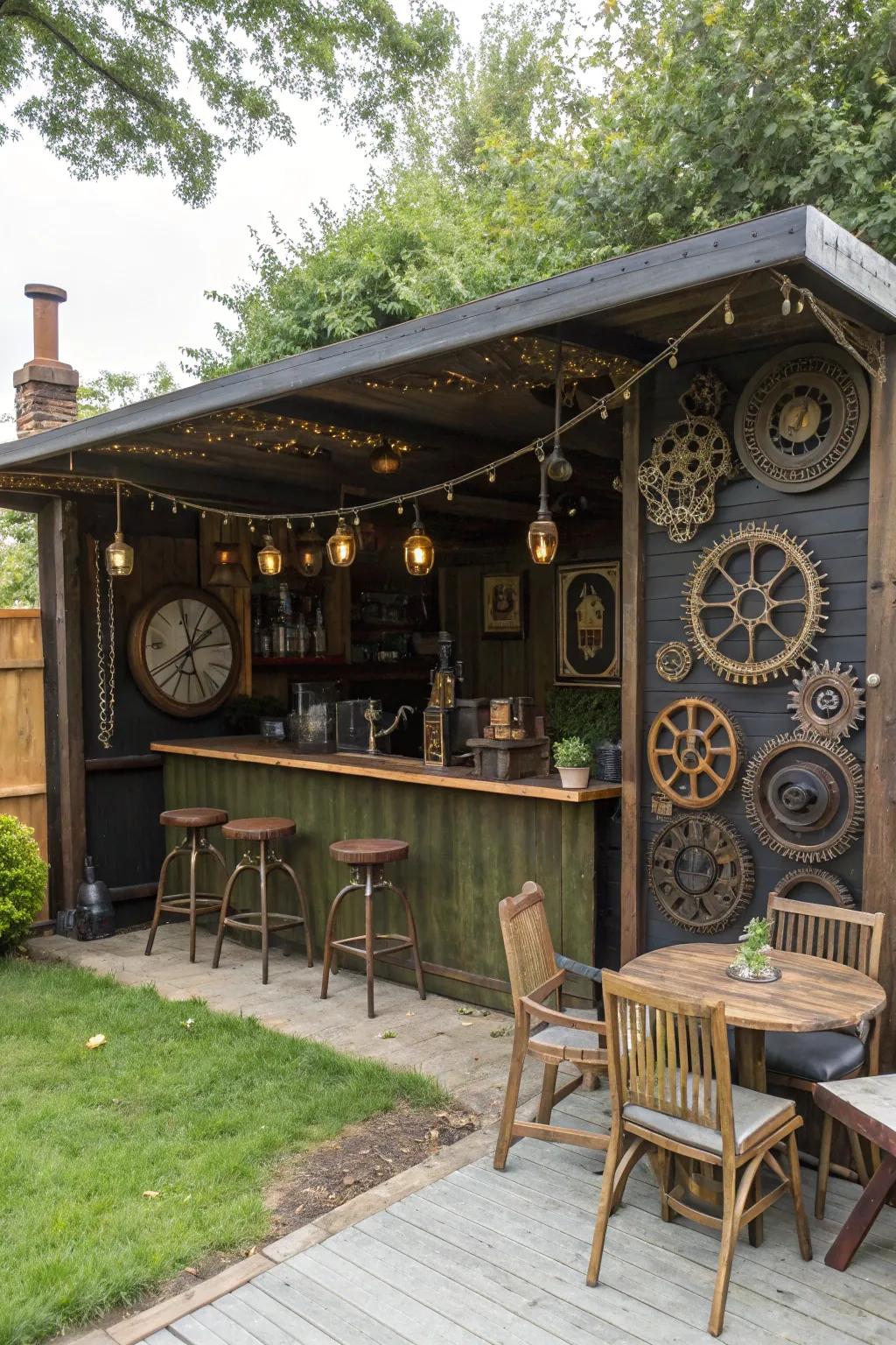 Discover the unexpected in this steampunk saloon man cave shed bar.