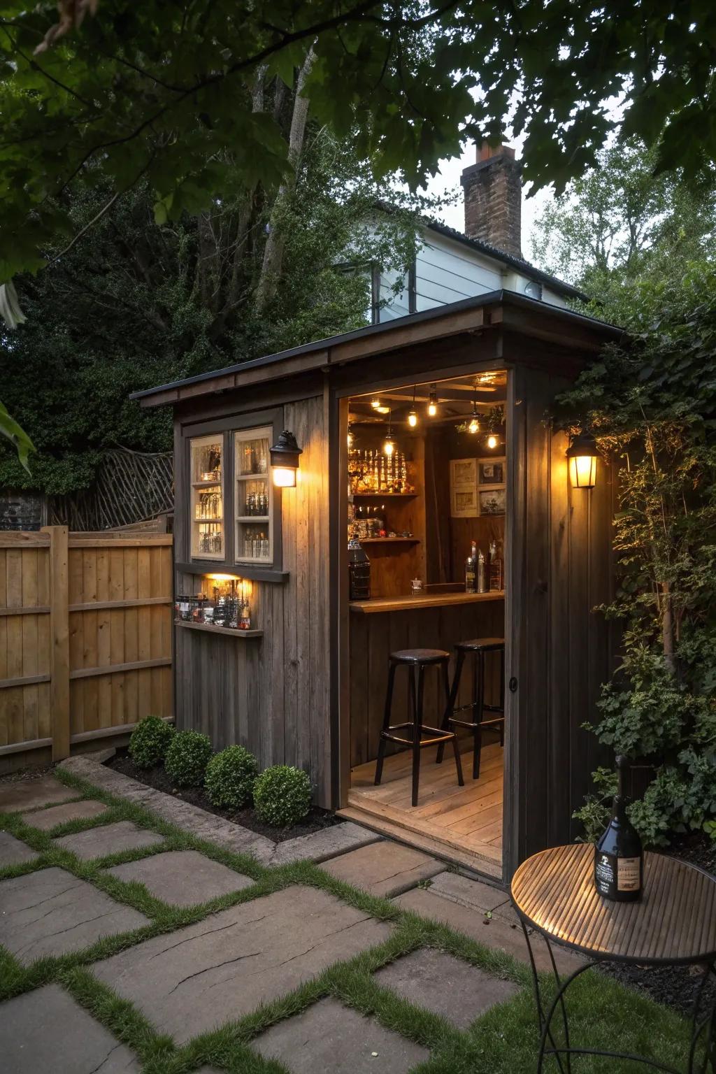 Step into the secret world of this speakeasy-style man cave shed bar.