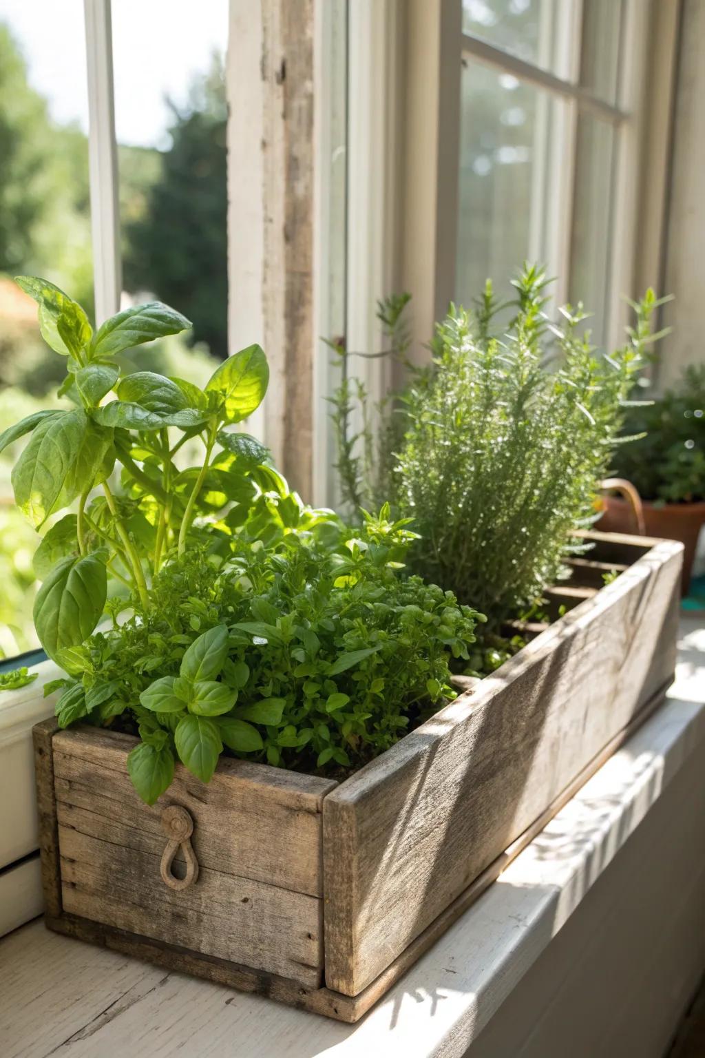 A rustic pallet herb garden brings freshness to your kitchen.