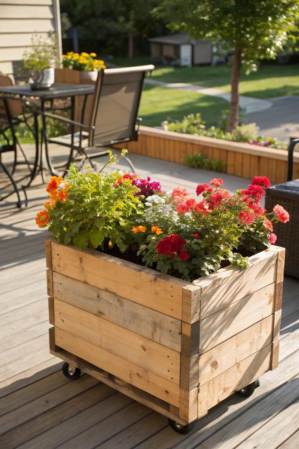 A mobile pallet planter lets you easily adapt to the changing light.