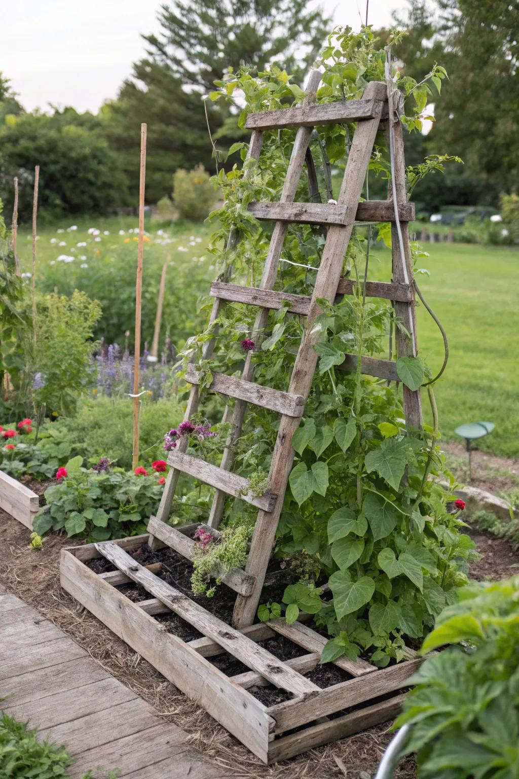 A pallet trellis planter is perfect for climbing plants.