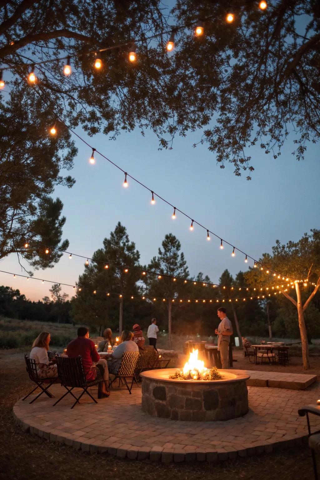 Add warmth and charm to your fire pit with string lights.