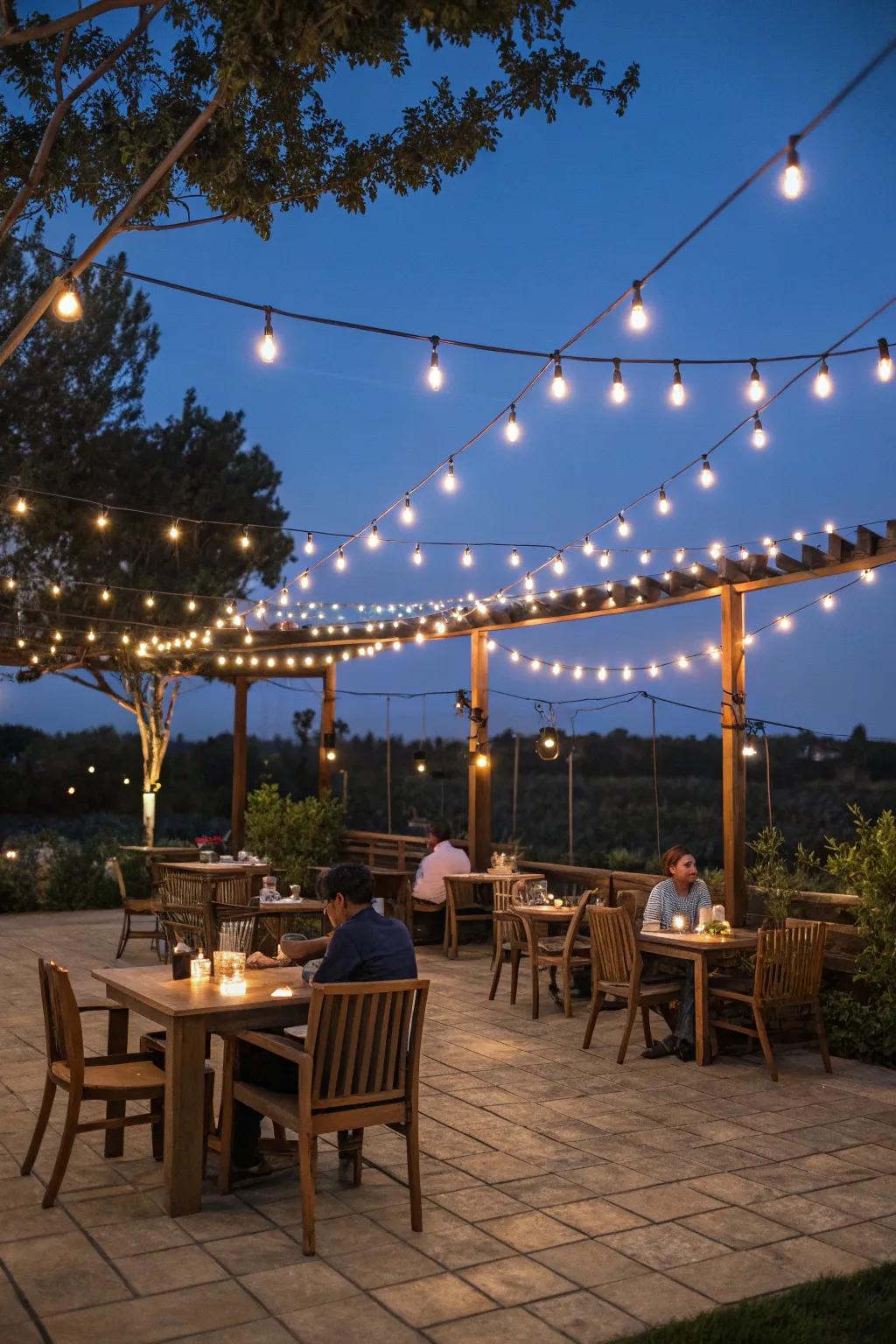 Dine under the stars with beautifully lit dining spaces.