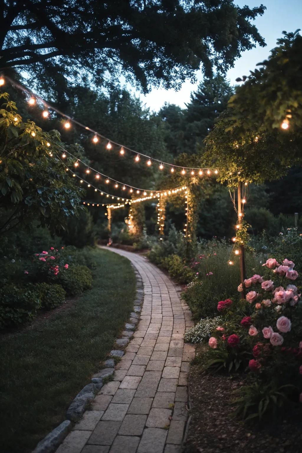 Brighten your pathways with guiding string lights.