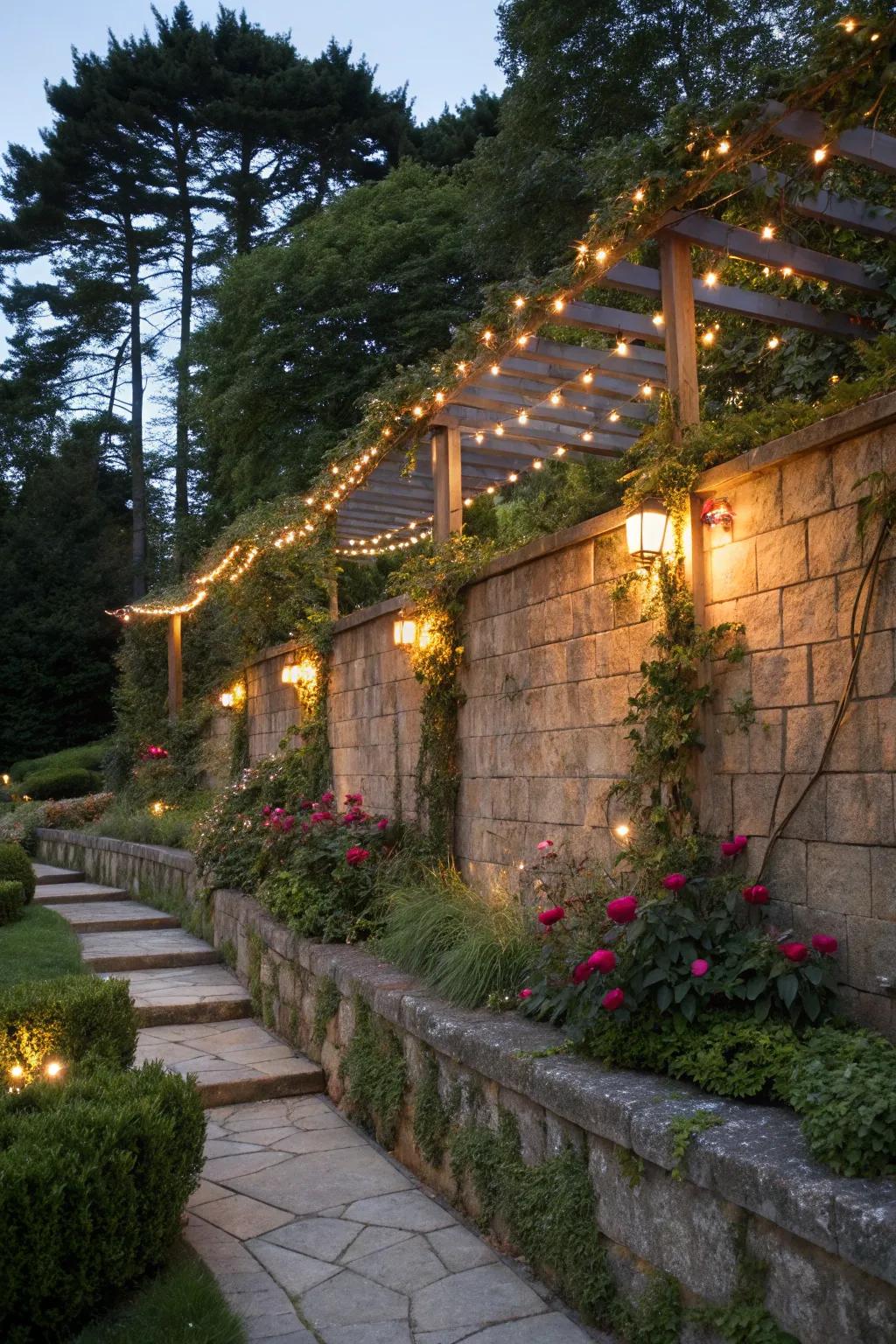 Retaining walls gain new life with strategic lighting.