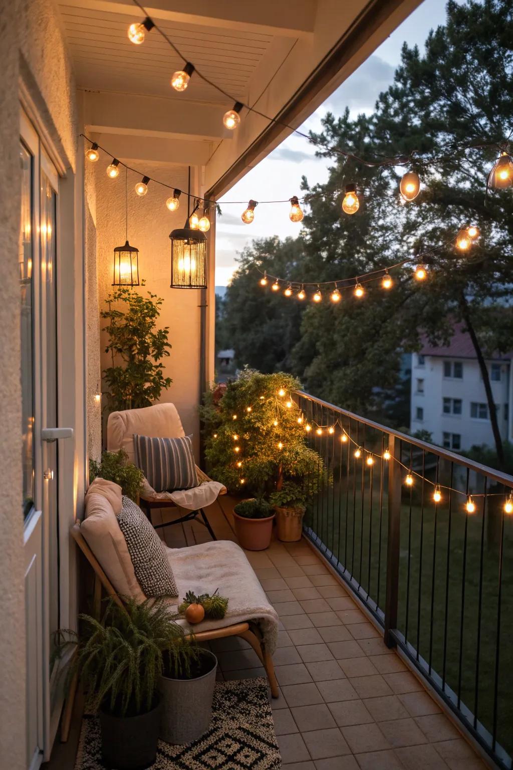 Even small balconies can shine brightly with the right lights.