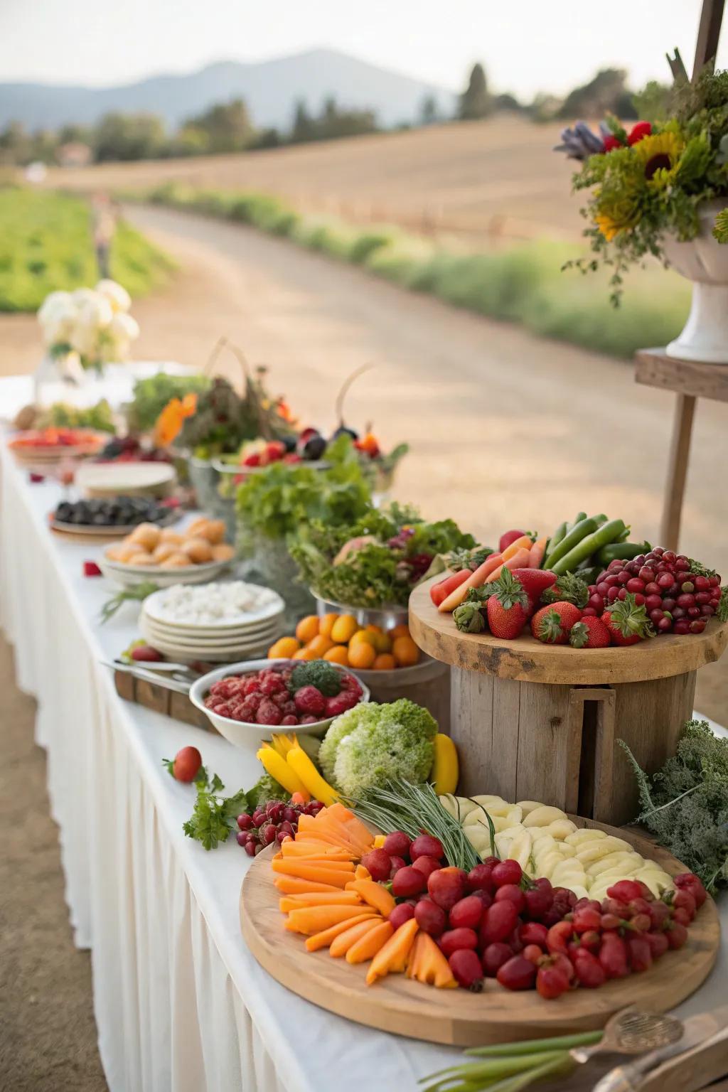 A farm-to-table menu offers fresh and delicious options for wedding guests.
