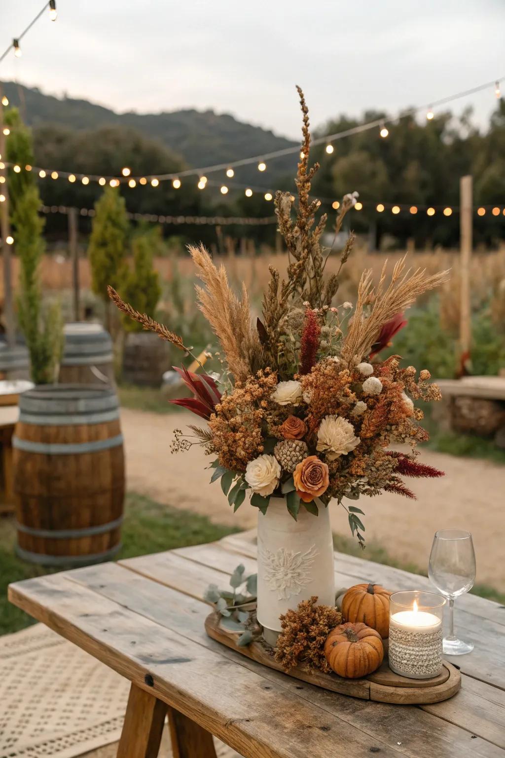 Creative floral arrangements add a unique touch to wedding decor.