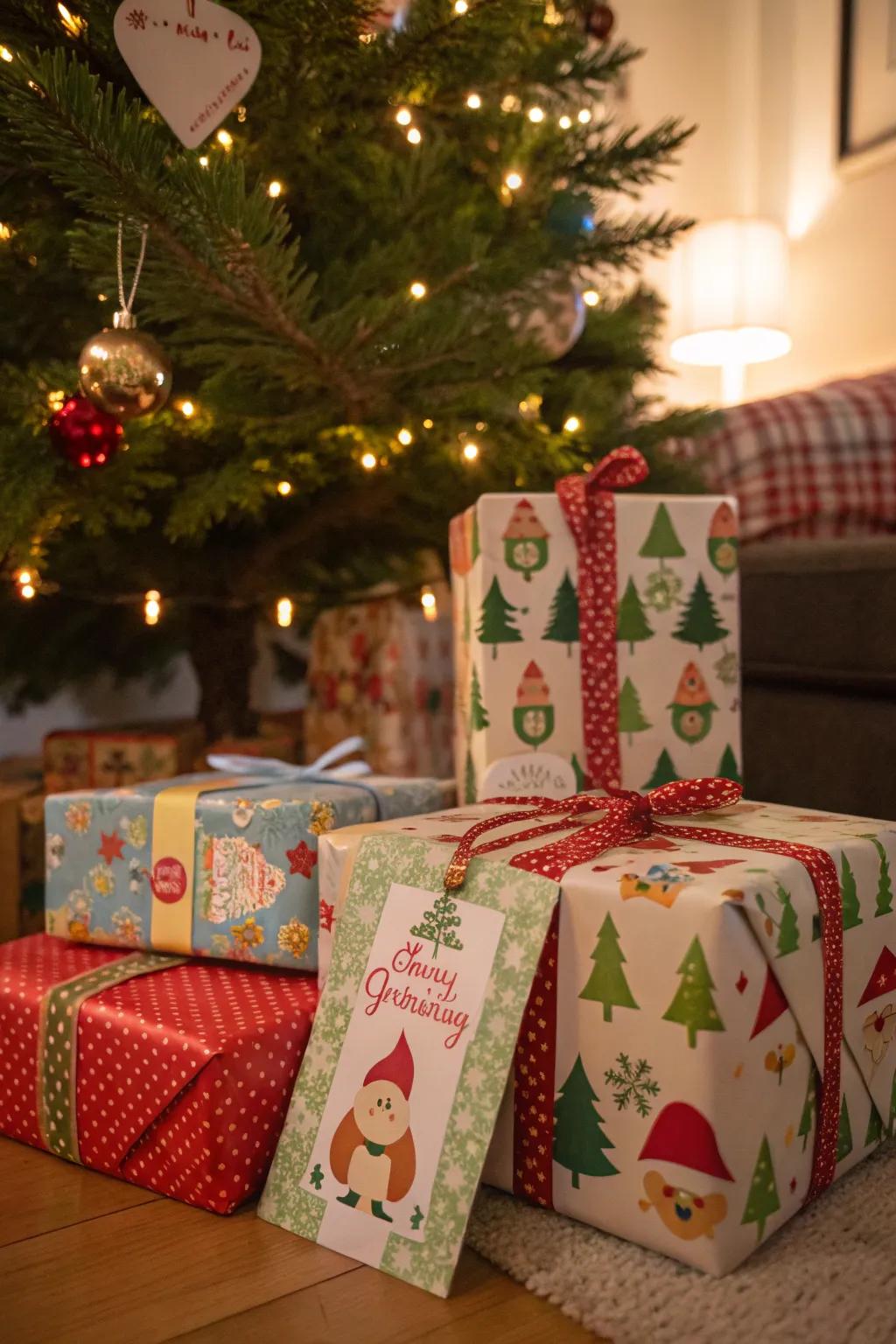 Gnome gift wrap adds a playful touch to presents.