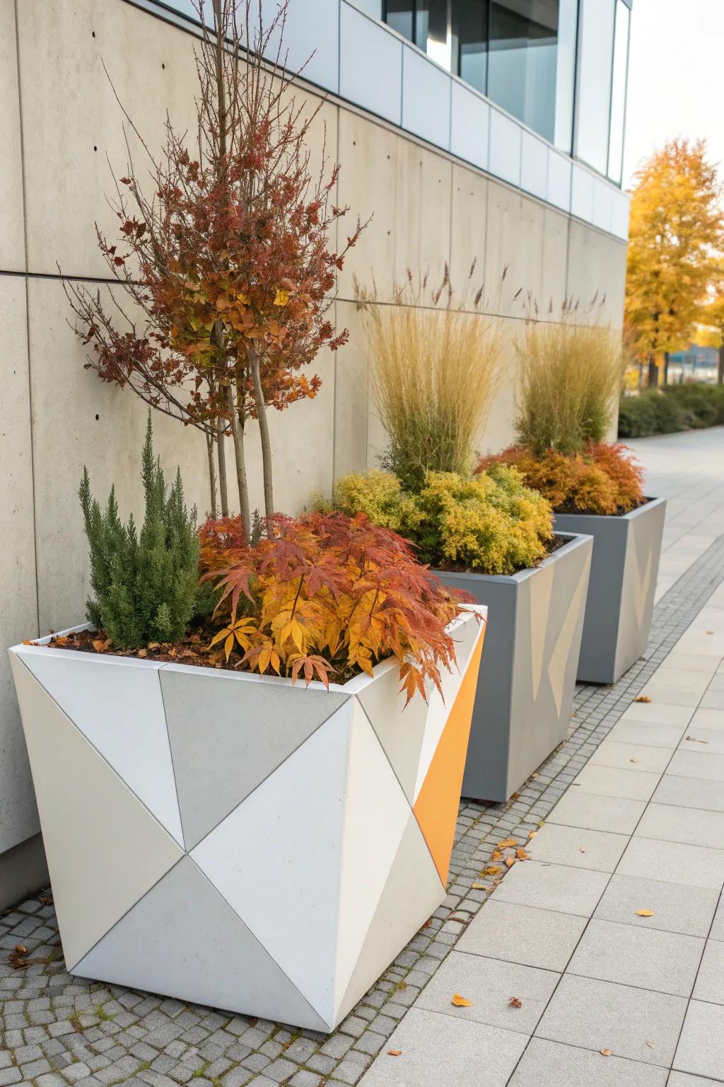 Geometric planters offer a chic, modern twist on fall decor.