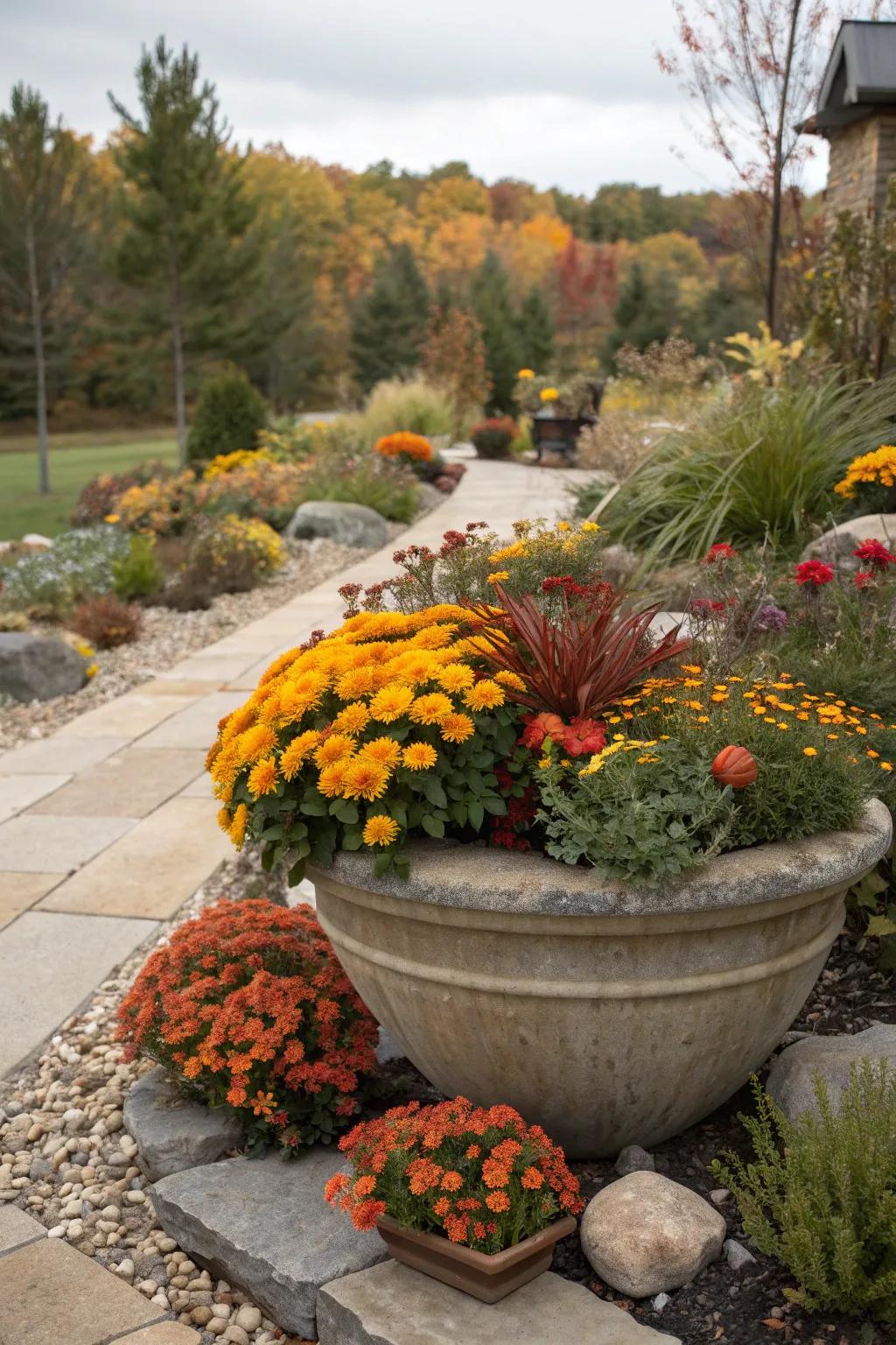 A mix of annuals and perennials keeps planters vibrant and evolving.