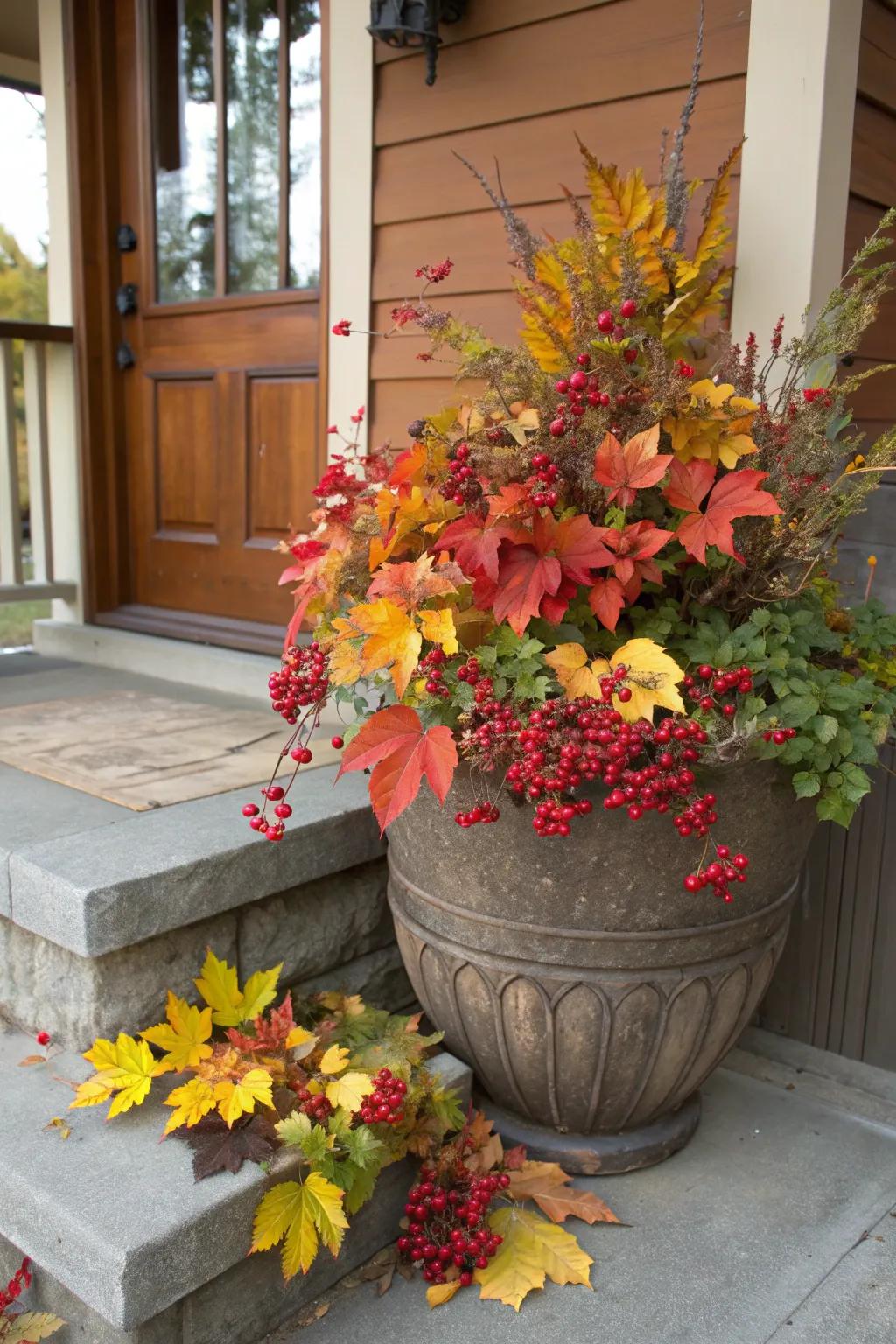 Berries add a surprising splash of color to autumn planters.