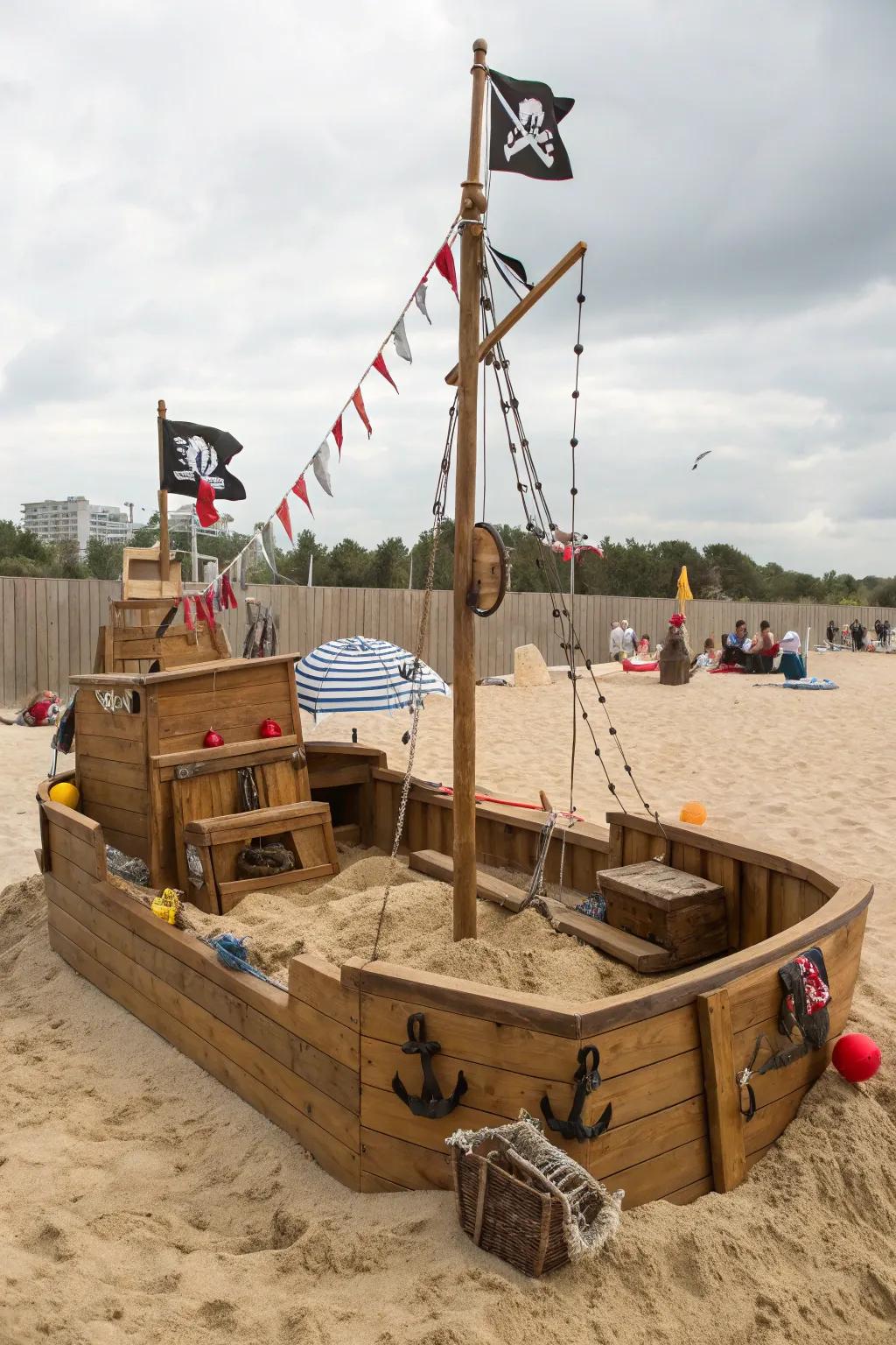 Set sail for adventure with a pirate-themed sand pit.