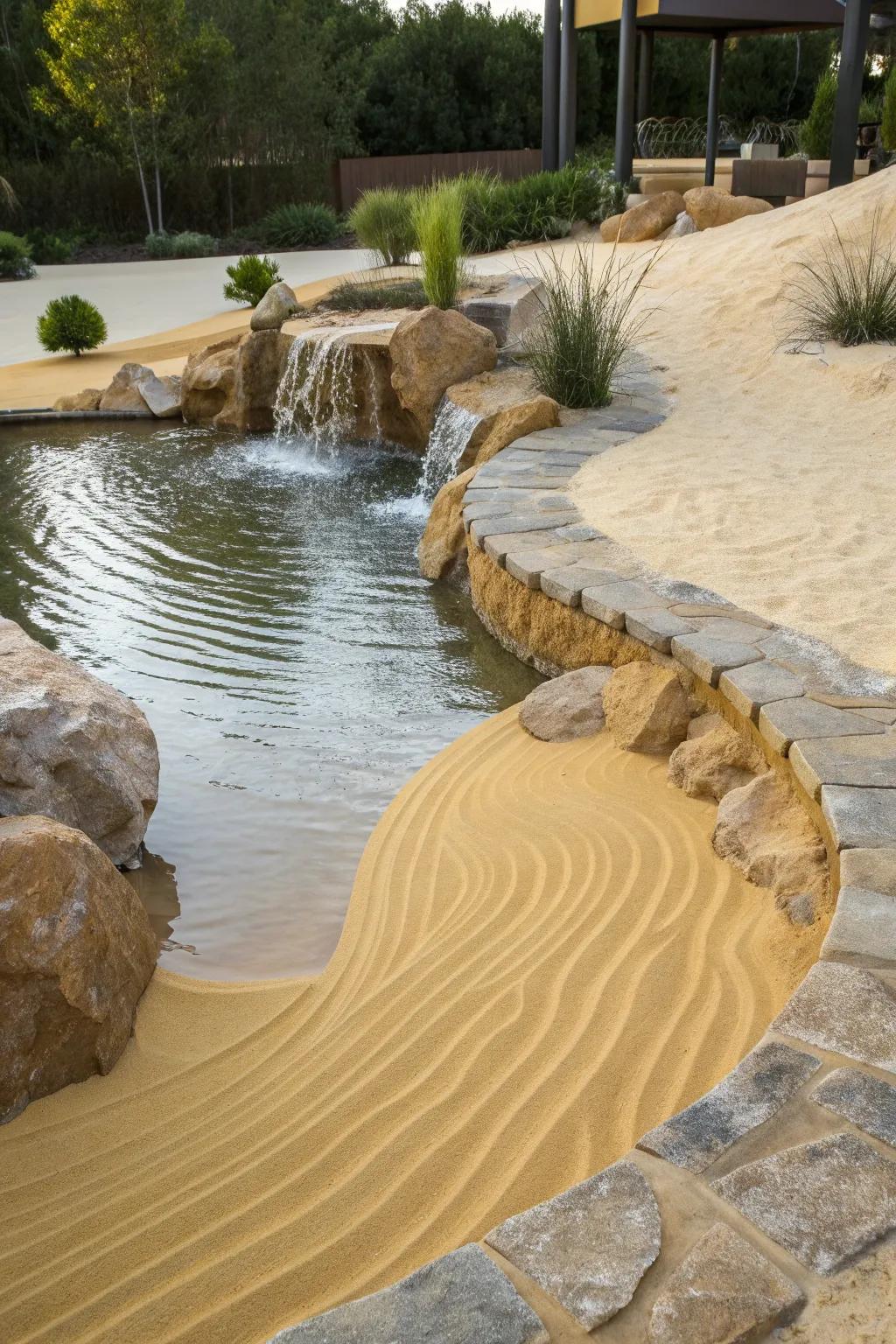 Water features elevate sand play to a new sensory experience.