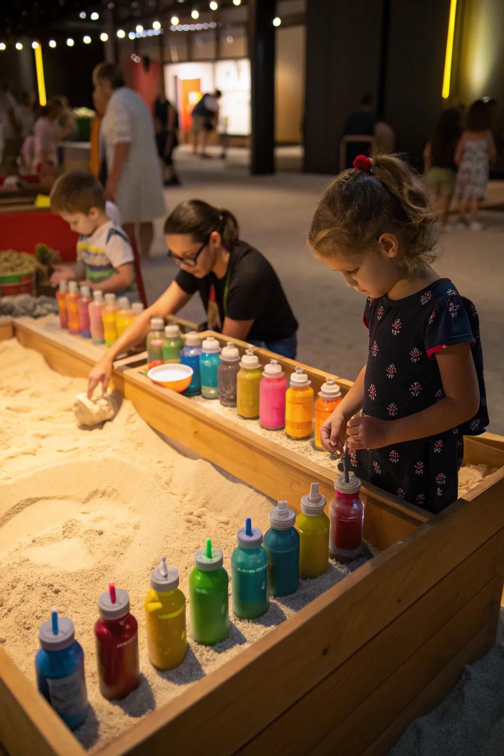 Get creative with a DIY sand art station by your sand pit.