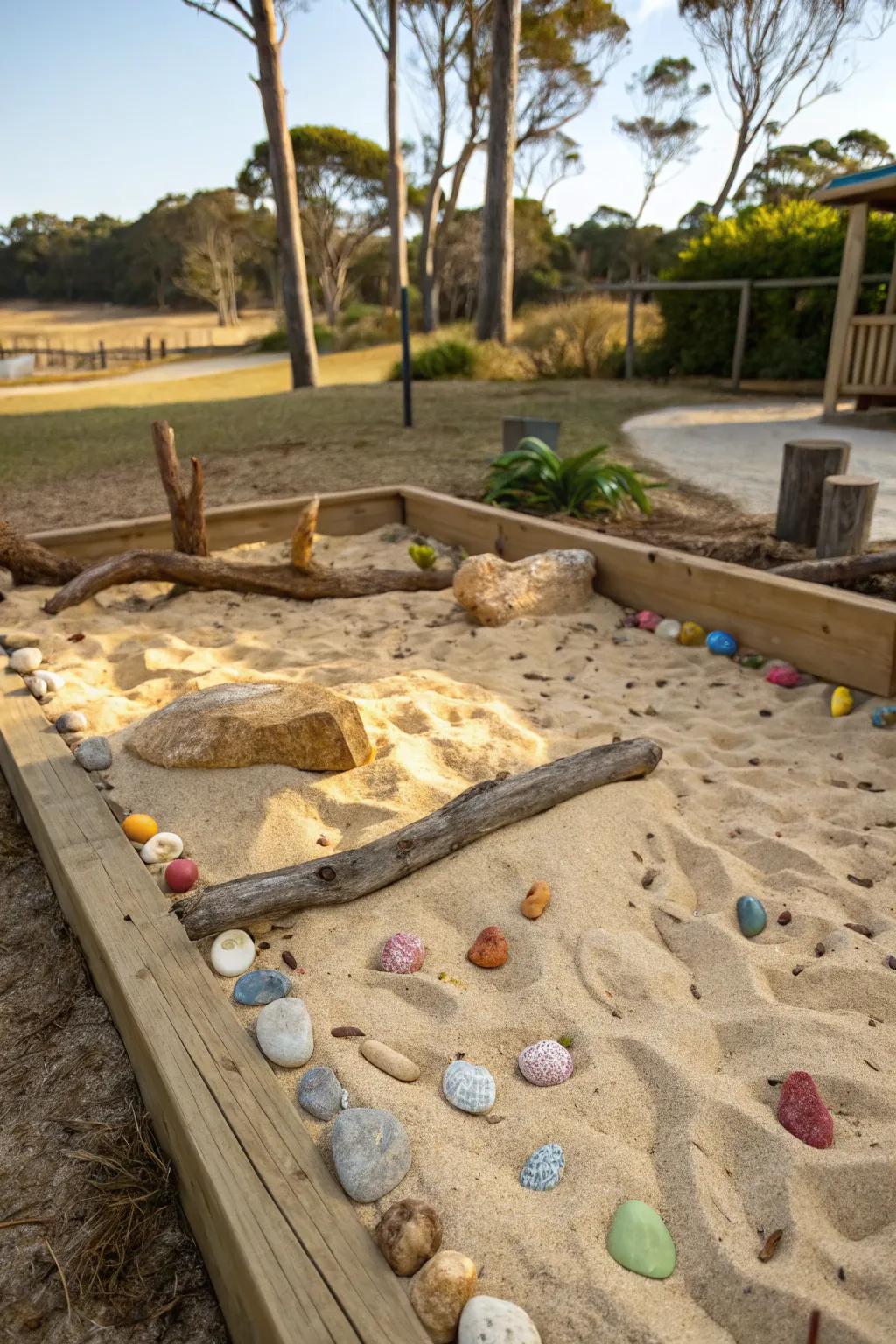 Nature-inspired elements add depth to sand play.