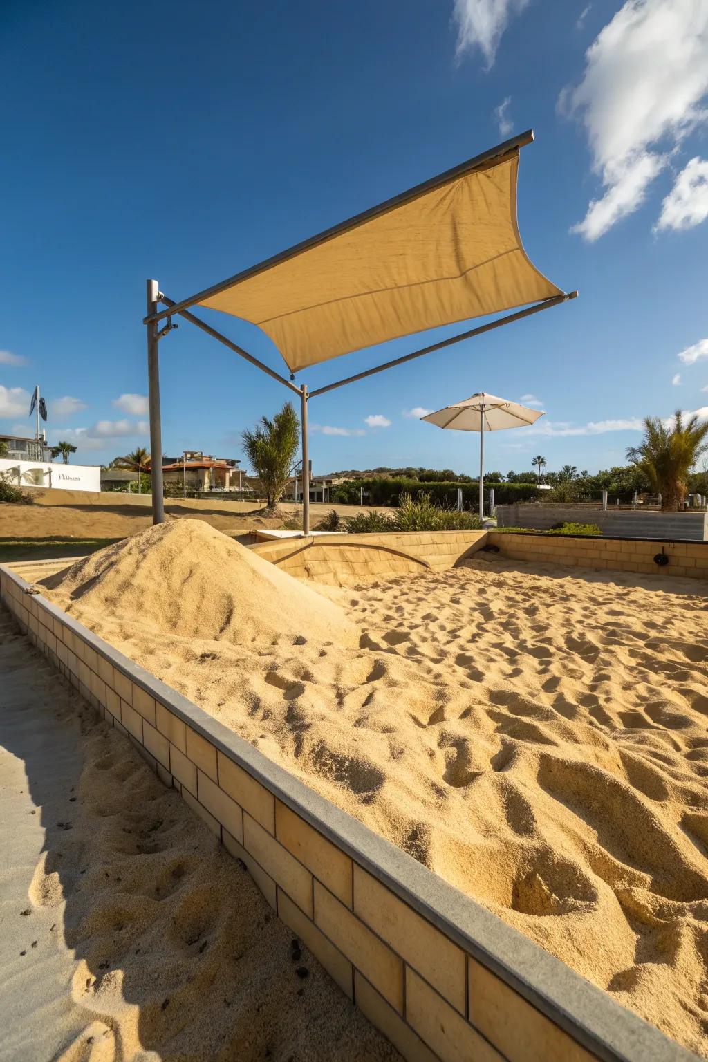 Keep play safe and cool with a built-in shade over your sand pit.