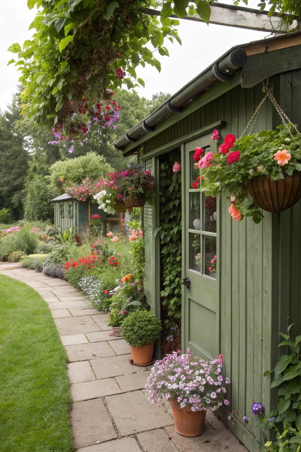 A garden oasis shed surrounded by greenery can be a gardener's paradise.