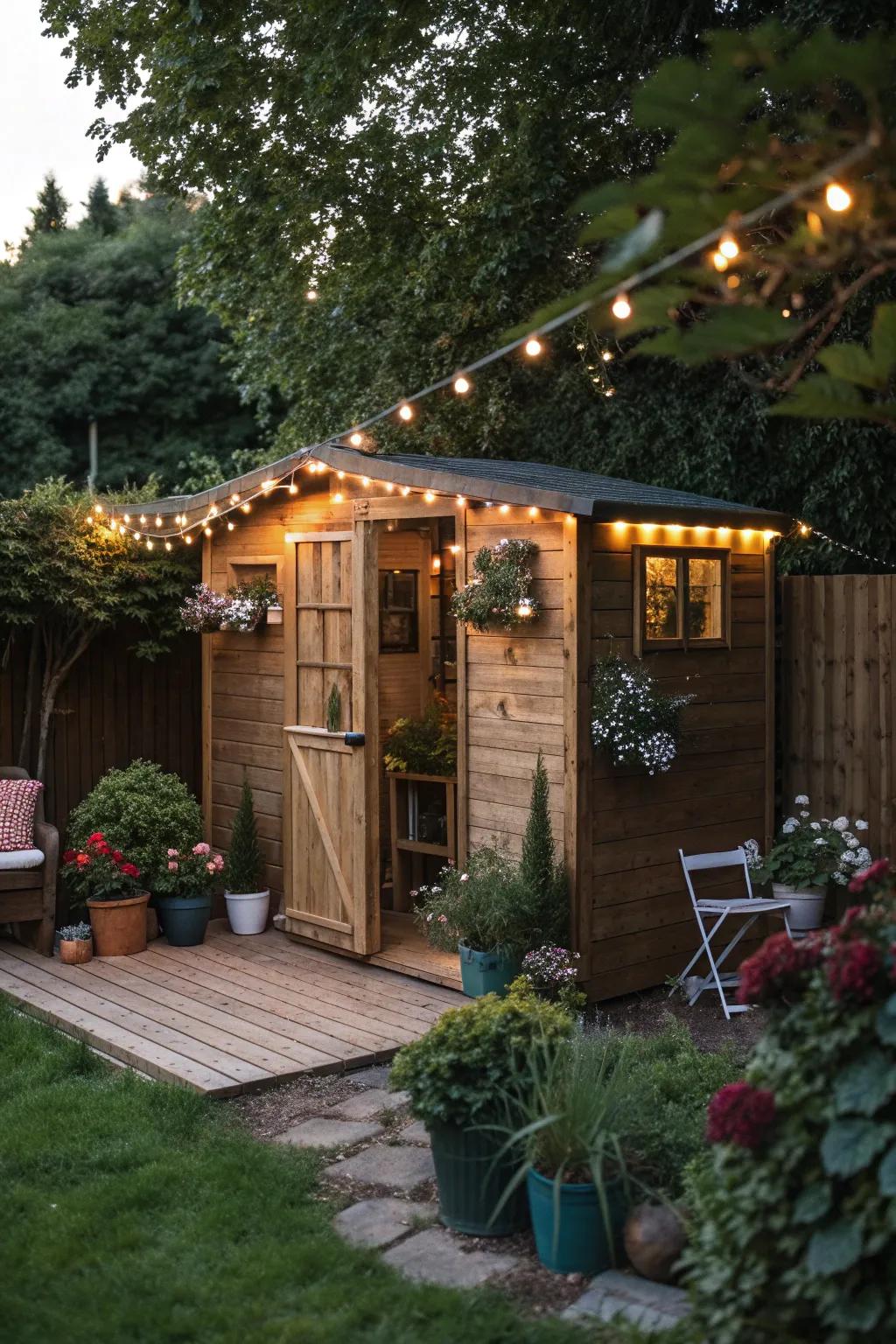 Outdoor decor can transform a shed into a delightful backyard feature.