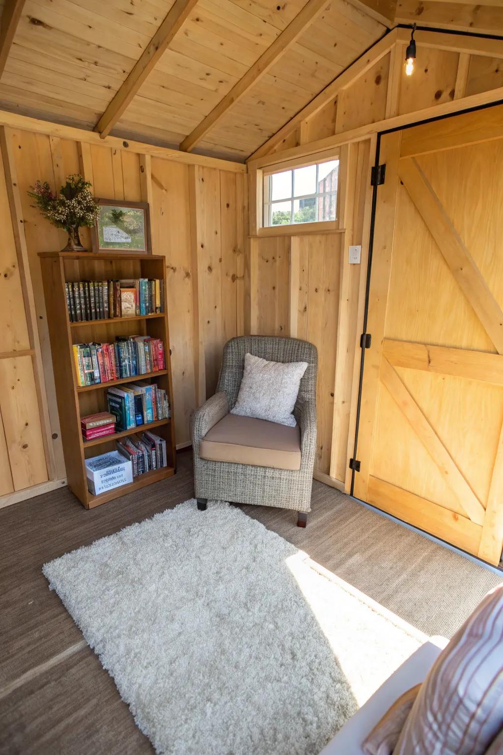 Transform your shed into a serene reading retreat.