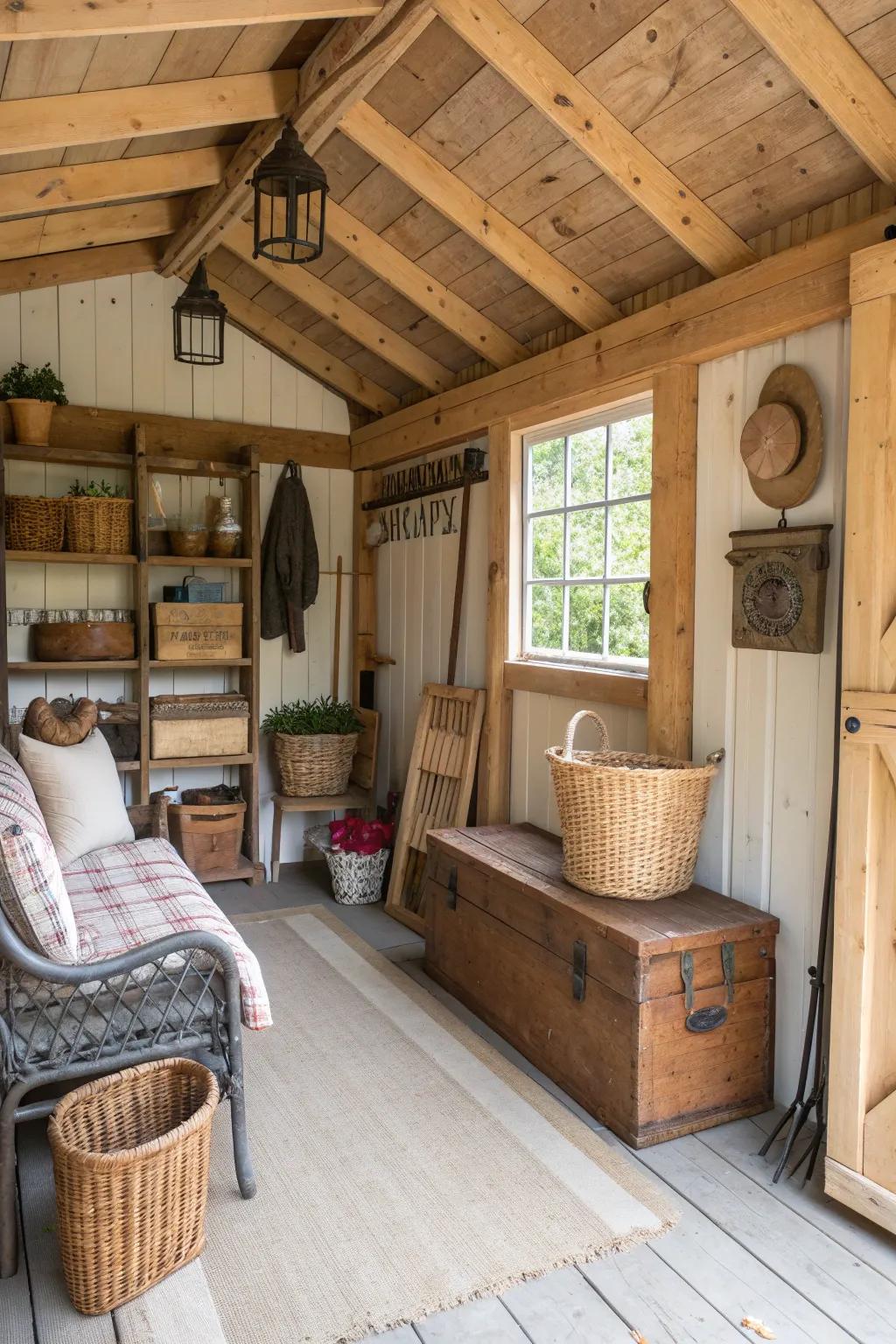 Embrace rustic charm with exposed beams and cozy decor.