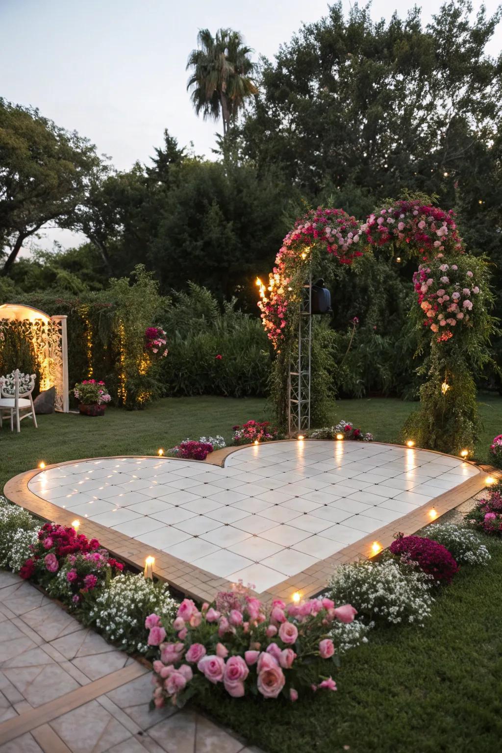Celebrate love with a heart-shaped dance floor.