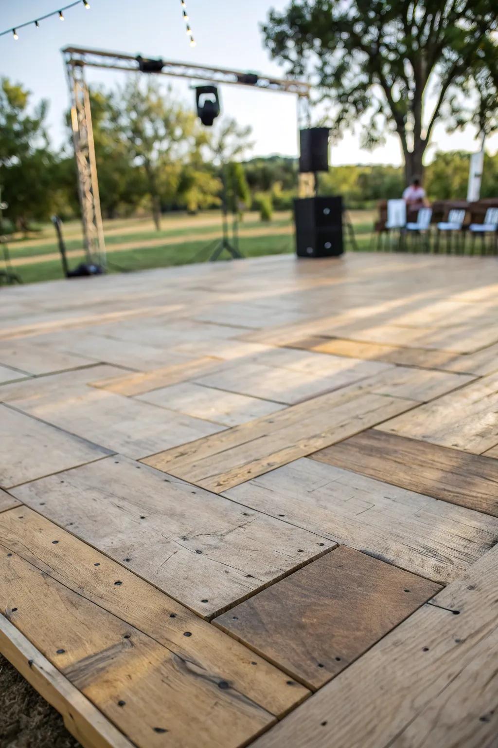 Create a rustic vibe with a reclaimed wood floor.