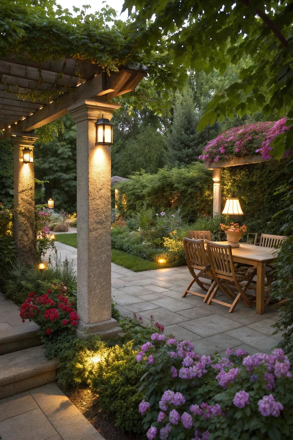 Highlight your garden's beauty with well-placed lighting.