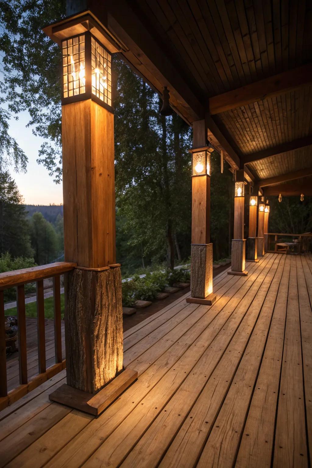 Infuse rustic charm with wooden-accented pillar lights.