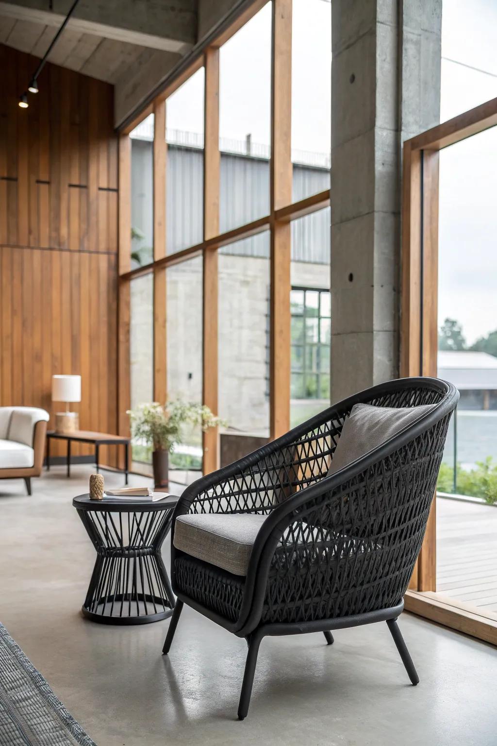 A bold monochrome hue can make rattan furniture a striking focal point.