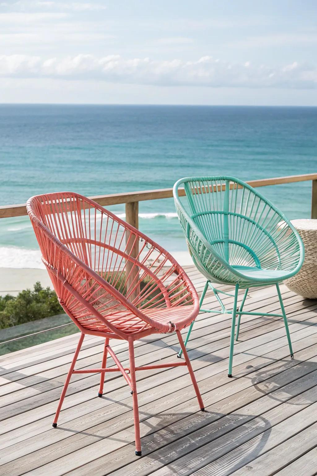 Two-tone rattan adds a playful, vibrant touch to any space.