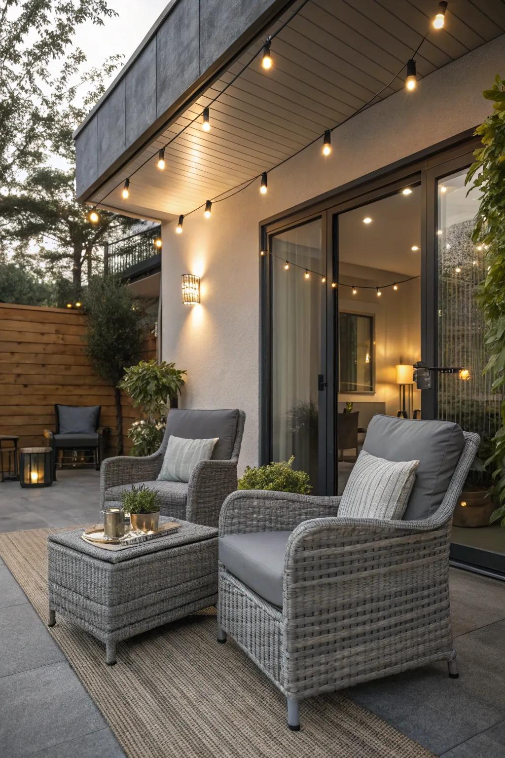 Grey-painted rattan offers a chic and understated elegance.