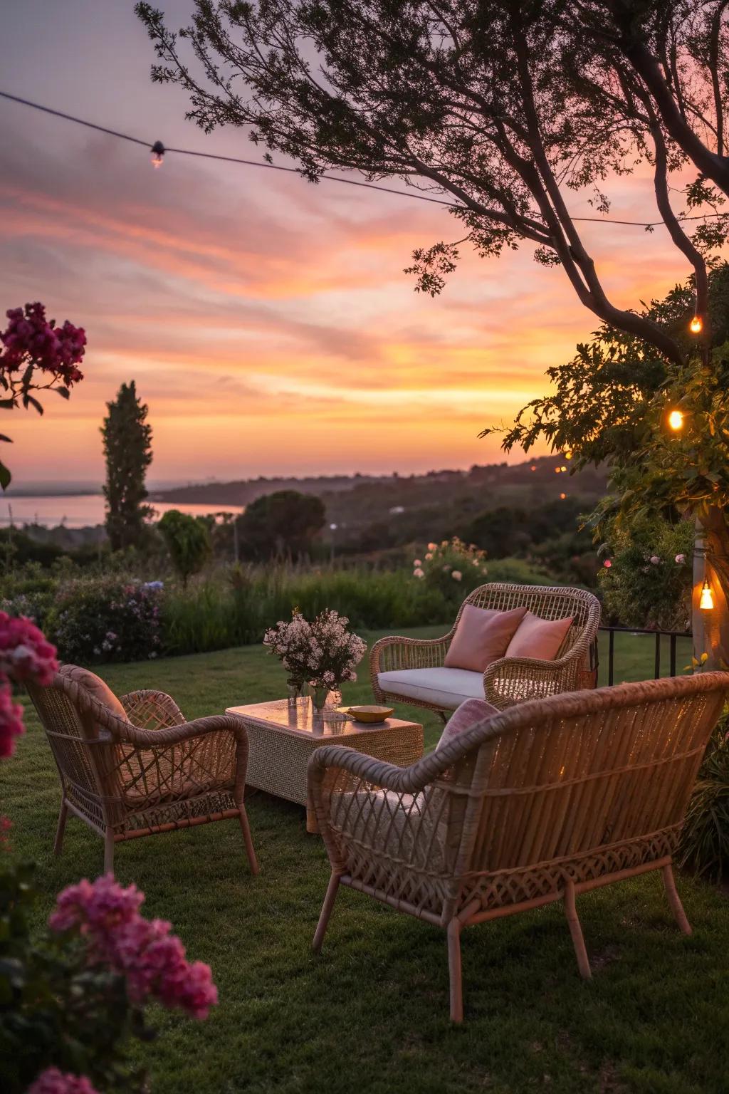 Sunset gradient rattan evokes warmth and romance in an outdoor setting.