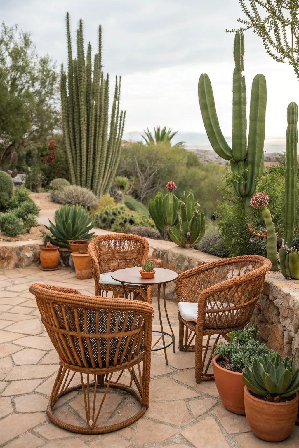 Terracotta tones on rattan bring an earthy warmth to outdoor spaces.