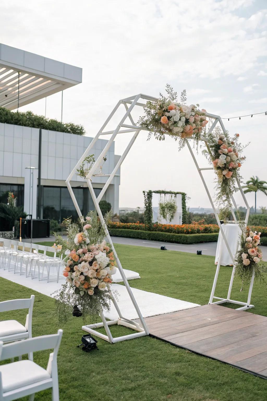 Modern geometric arches offer a bold statement with a touch of elegance.