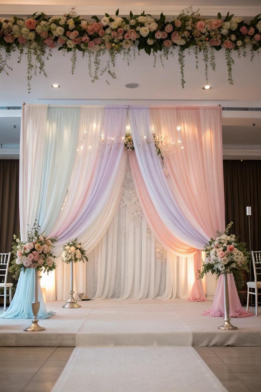 Soft drapery creates a romantic and elegant wedding atmosphere.