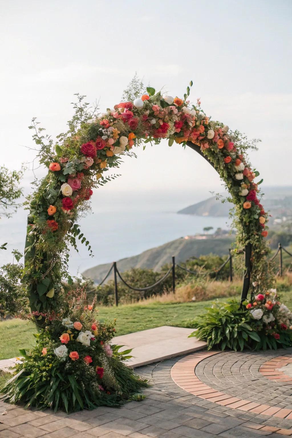 A circular arch symbolizes unity and eternity in weddings.