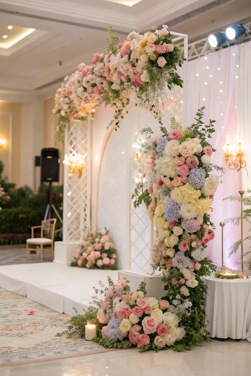 Asymmetrical floral designs create a dynamic and modern aesthetic.