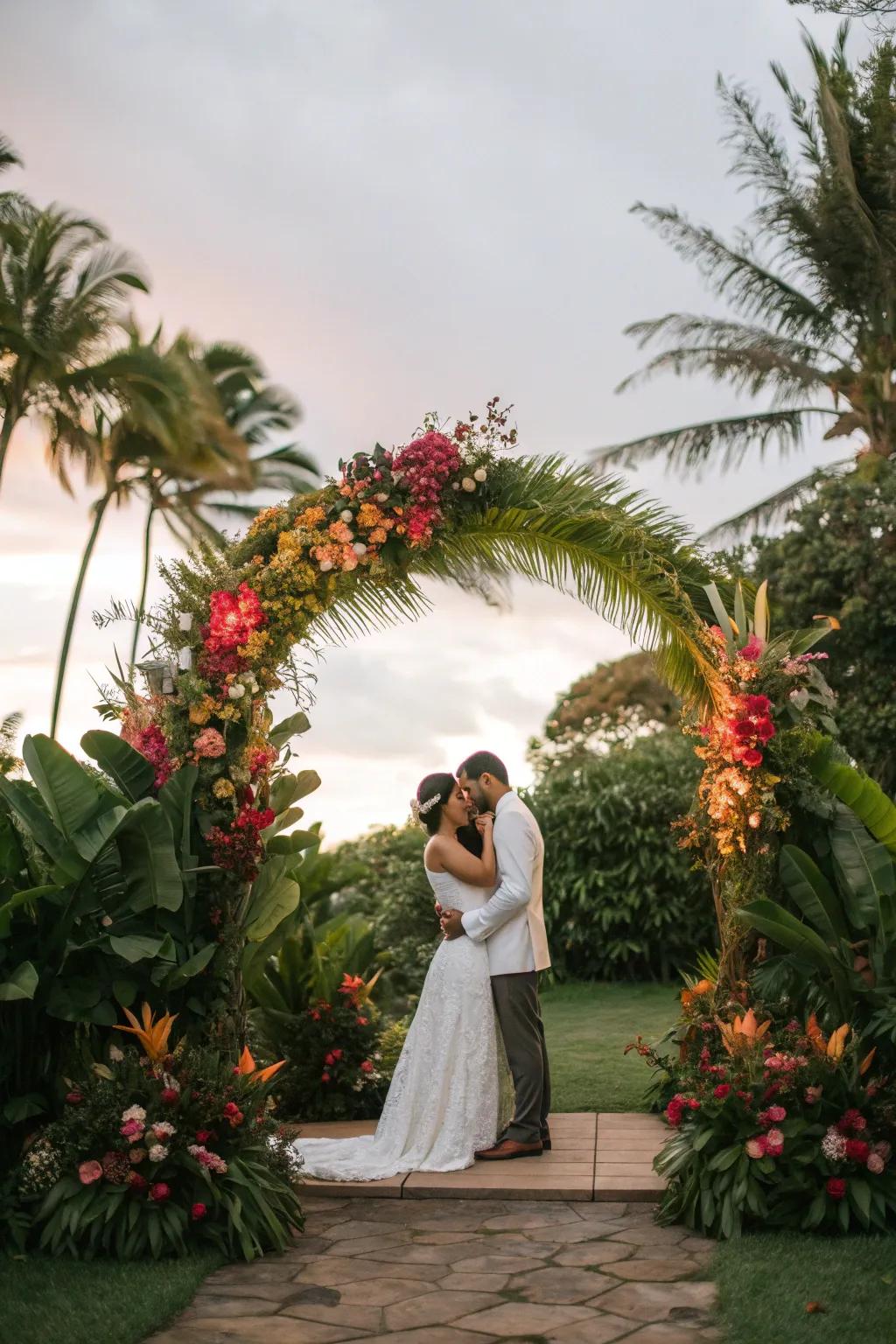 Tropical foliage brings an exotic and vibrant feel to weddings.