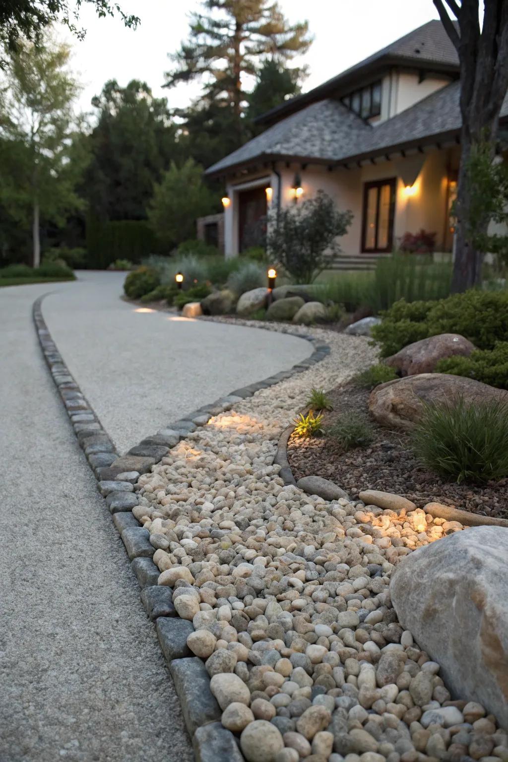Decorative gravel adds texture and elegance to a driveway.