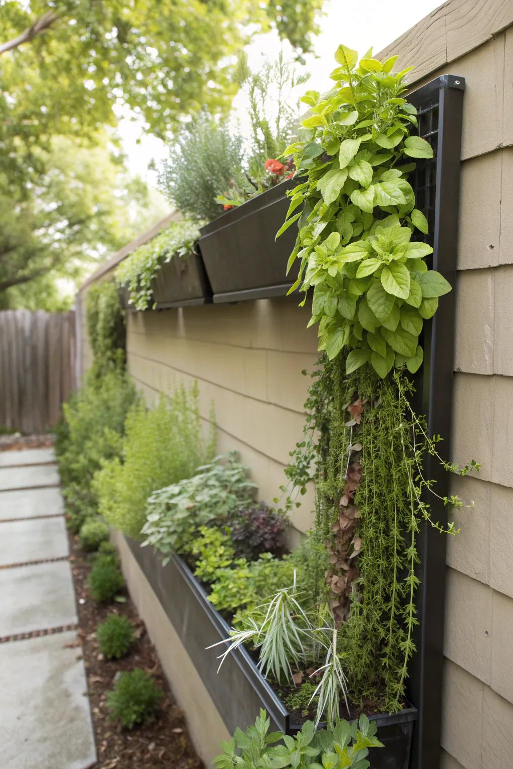 Vertical planter boxes create stunning green walls.