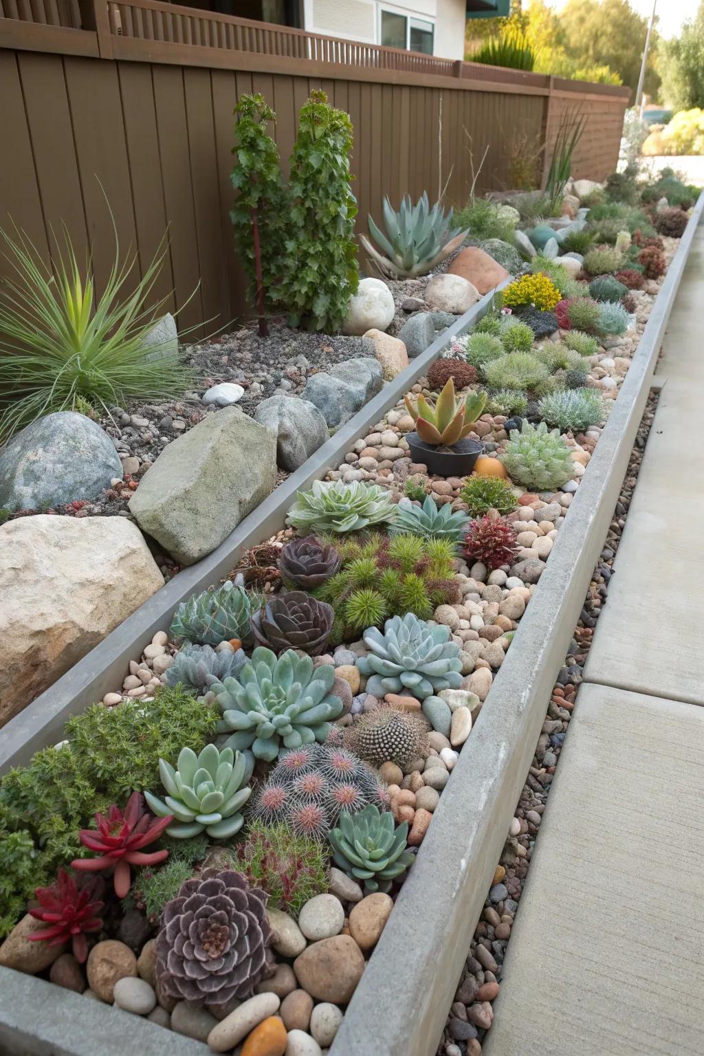 Succulents offer a unique and easy-care planter option.