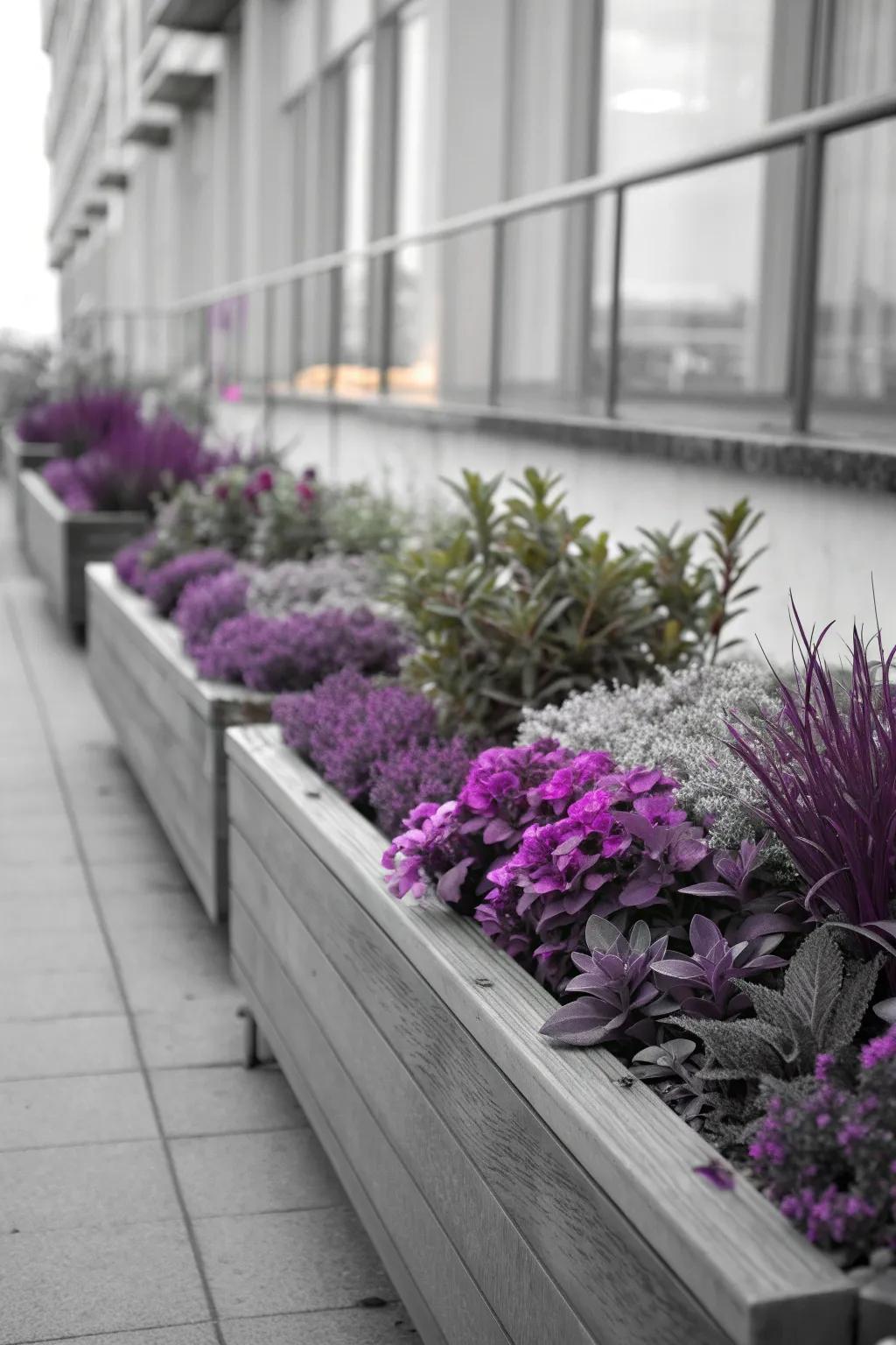 Monochrome planter boxes make a bold and cohesive statement.
