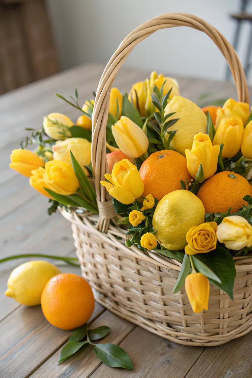 A refreshing citrus splash with vibrant flowers.