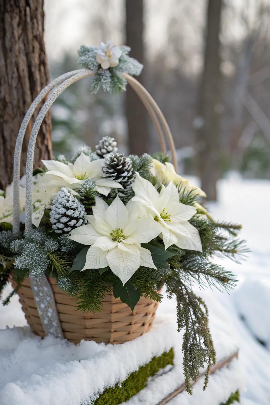 A winter wonderland captured in a basket.