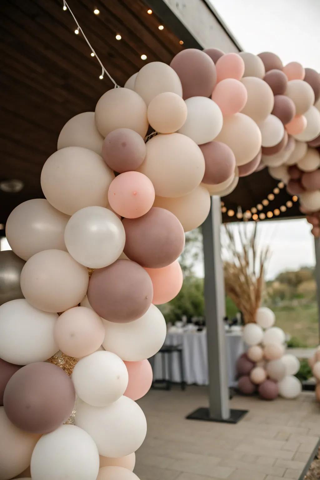 An understated yet stylish balloon arch with moody neutrals.