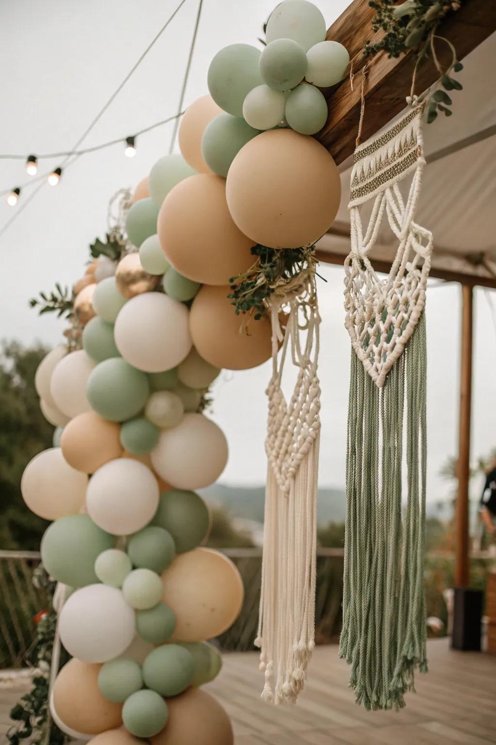 A laid-back boho-chic balloon arch with earthy tones.