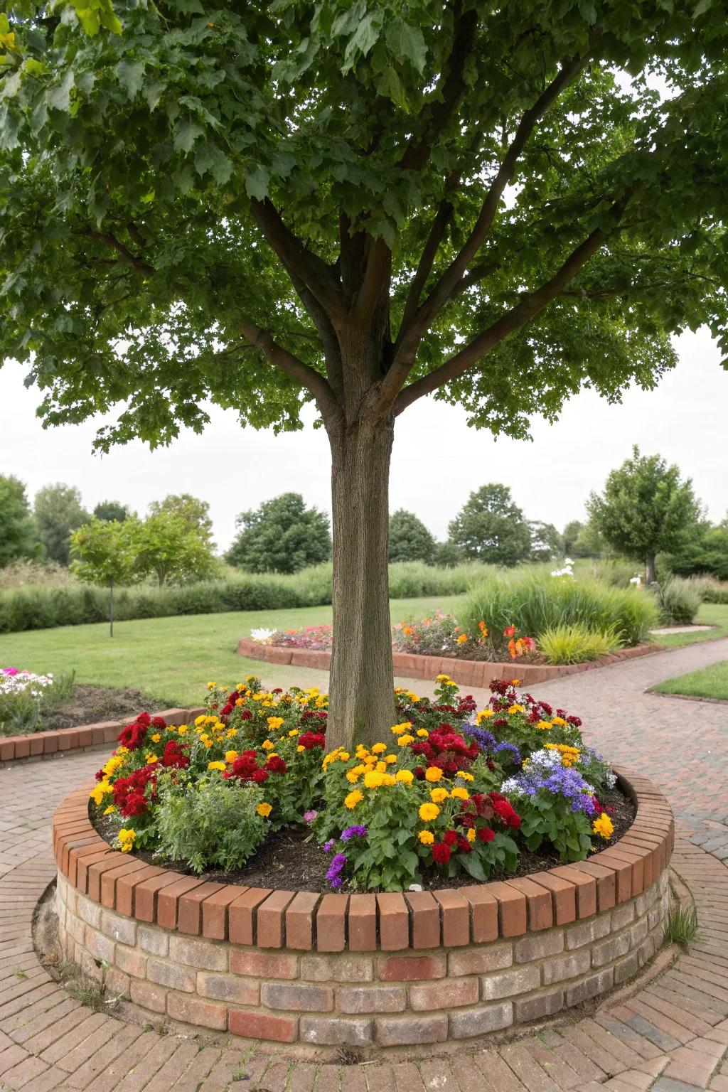 A brick tree ring adds elegance to your garden trees.