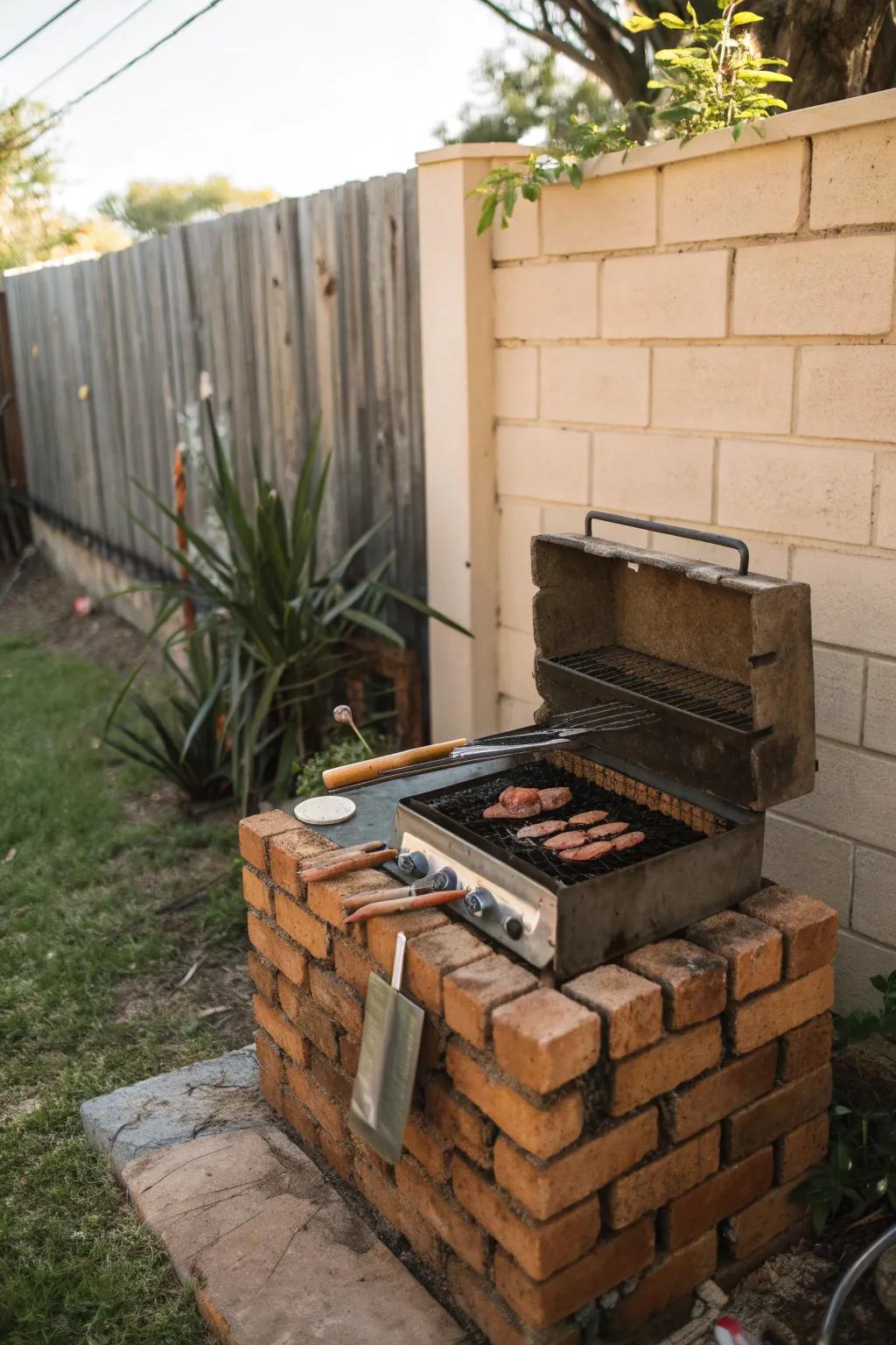 Enjoy outdoor cooking with a DIY brick barbecue.
