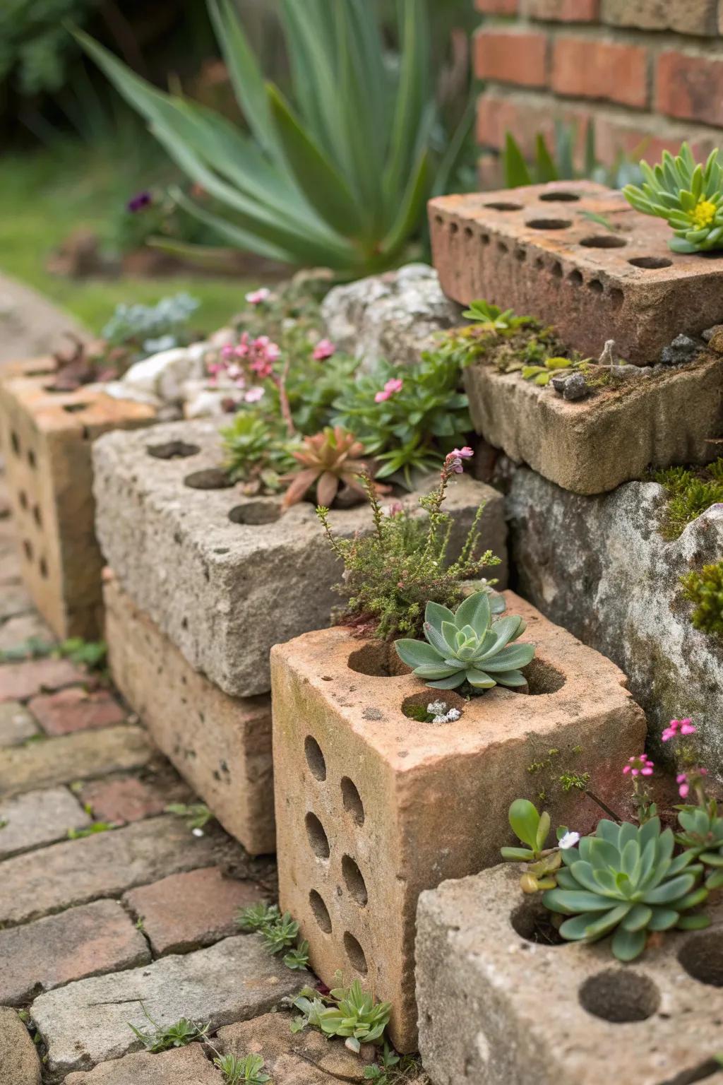 Turn old bricks into charming garden planters.